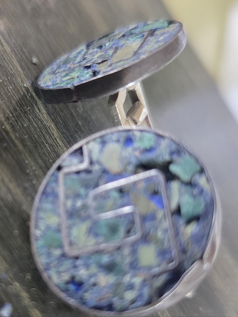 Vintage Mexican "Alpaca" Cufflinks with Turquoise Chips